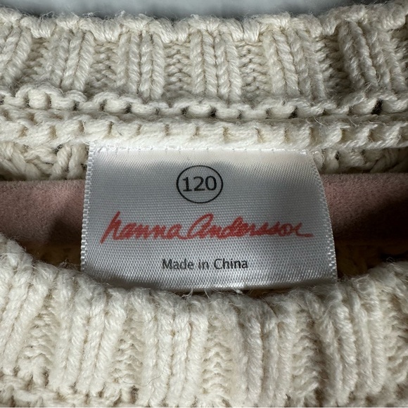 Hanna Andersson Cable Knit Fisherman Sweater Boy's 120 US 6-7 Cream Cotton Wool - Picture 3 of 6